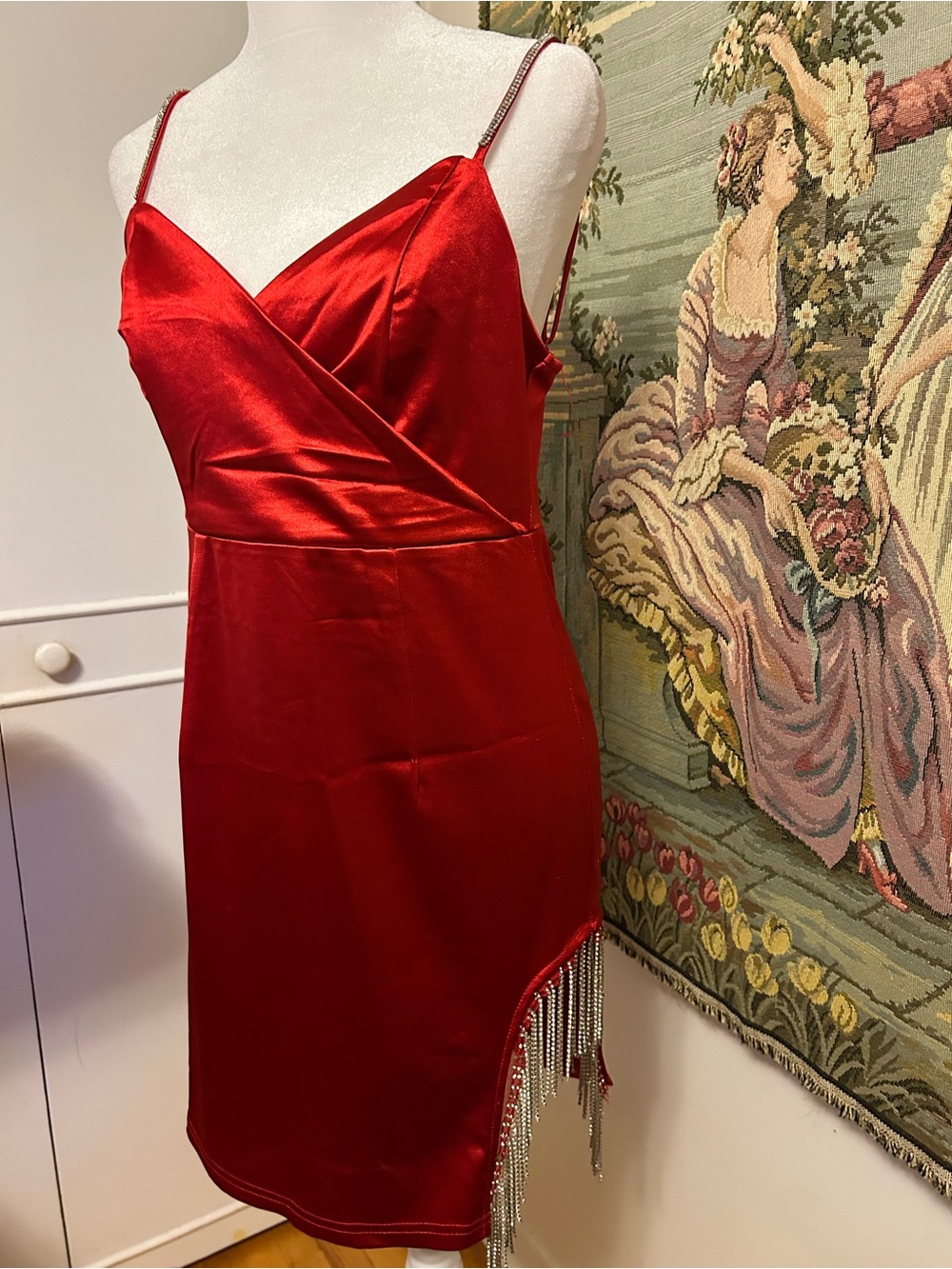 Ardene Red Satin Fringe Slip Dress